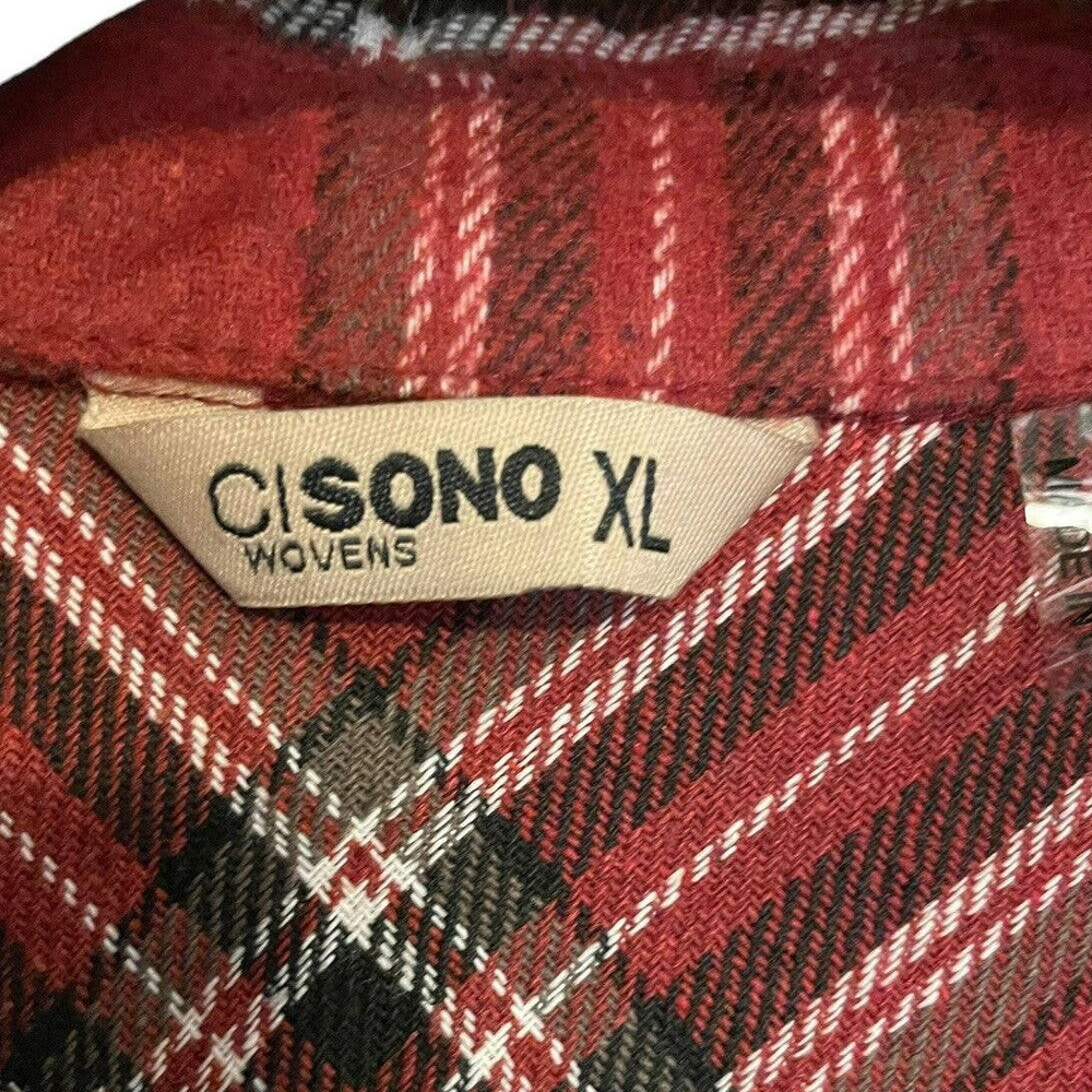CiSono NEW Cropped Flannel Plaid Shirt Brick Red Women’s XL Grunge Casual - Picture 7 of 9